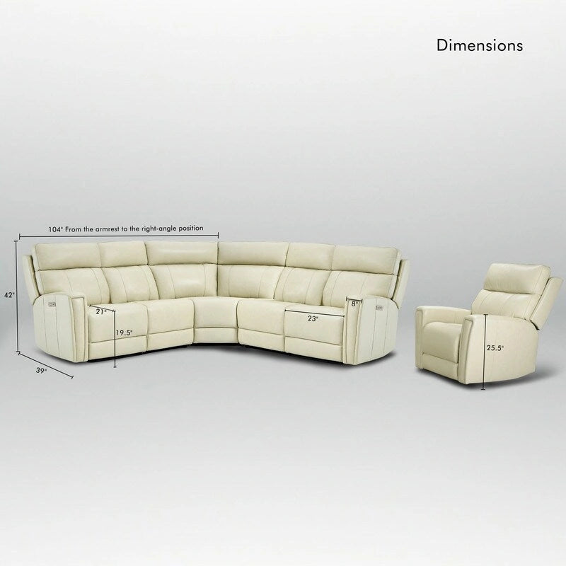 104 W Genuine Leather Power Sectional with Recliner Sofa Set with 3 Colors,Zero Gravity and 1 power armlesschair