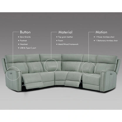 104 W Genuine Leather Power Sectional with Recliner Sofa Set with 3 Colors,Zero Gravity and 1 power armlesschair