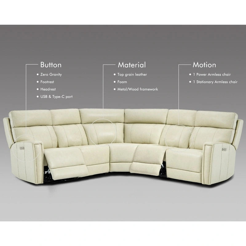 104 W Genuine Leather Power Sectional with Recliner Sofa Set with 3 Colors,Zero Gravity and 1 power armlesschair