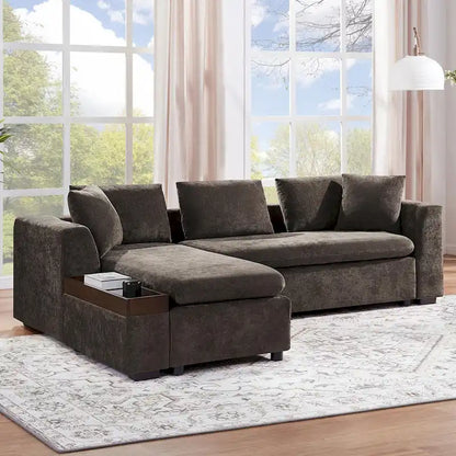 Chenille Upholstered Cloud Sofa L-Shaped Couch with Chaise Lounge & Storage