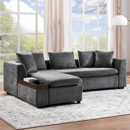 Chenille Upholstered Cloud Sofa L-Shaped Couch with Chaise Lounge & Storage