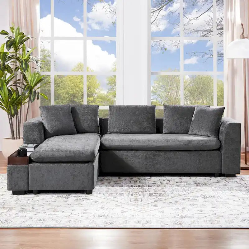 Chenille Upholstered Cloud Sofa L-Shaped Couch with Chaise Lounge & Storage