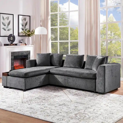 Chenille Upholstered Cloud Sofa L-Shaped Couch with Chaise Lounge & Storage
