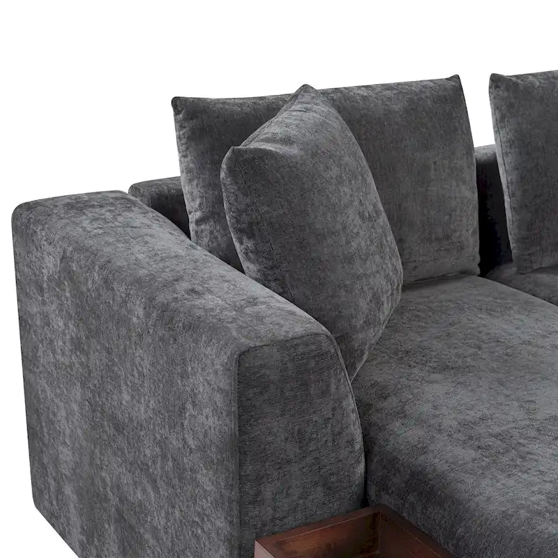 Chenille Upholstered Cloud Sofa L-Shaped Couch with Chaise Lounge & Storage