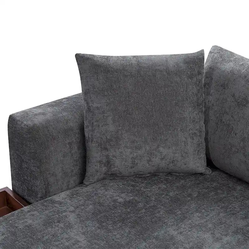 Chenille Upholstered Cloud Sofa L-Shaped Couch with Chaise Lounge & Storage