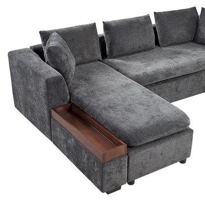 Chenille Upholstered Cloud Sofa L-Shaped Couch with Chaise Lounge & Storage