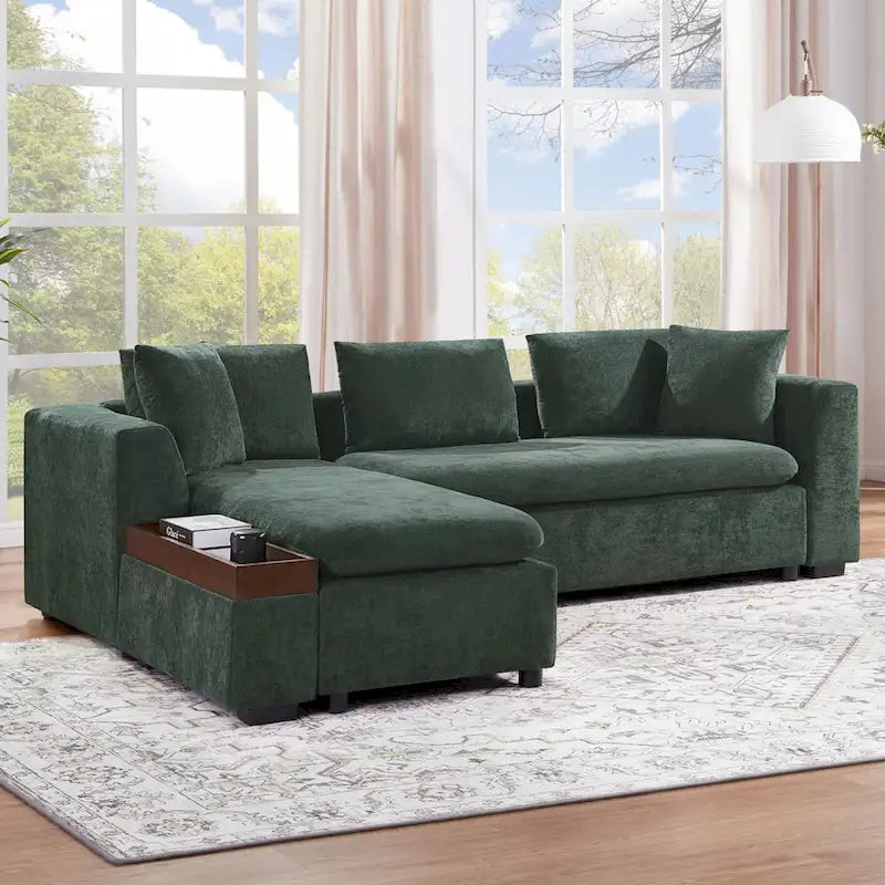 Chenille Upholstered Cloud Sofa L-Shaped Couch with Chaise Lounge & Storage