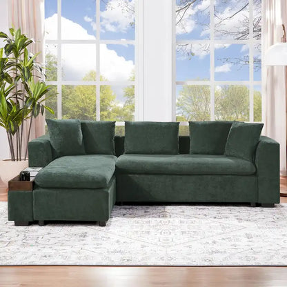 Chenille Upholstered Cloud Sofa L-Shaped Couch with Chaise Lounge & Storage