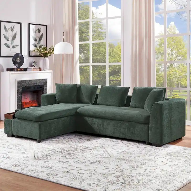 Chenille Upholstered Cloud Sofa L-Shaped Couch with Chaise Lounge & Storage