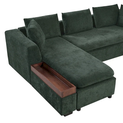 Chenille Upholstered Cloud Sofa L-Shaped Couch with Chaise Lounge & Storage