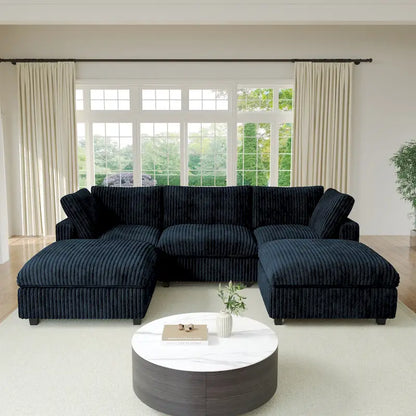 Soft Plush Upholstered Modular Sectional Sofa U-shaped Down Filled Living Room Couch-5 Seaters/6 Seaters