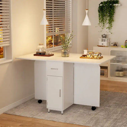 Modern Farmhouse Foldable Dining Table with Storage Cabinet