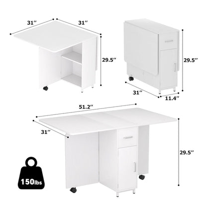 Modern Farmhouse Foldable Dining Table with Storage Cabinet
