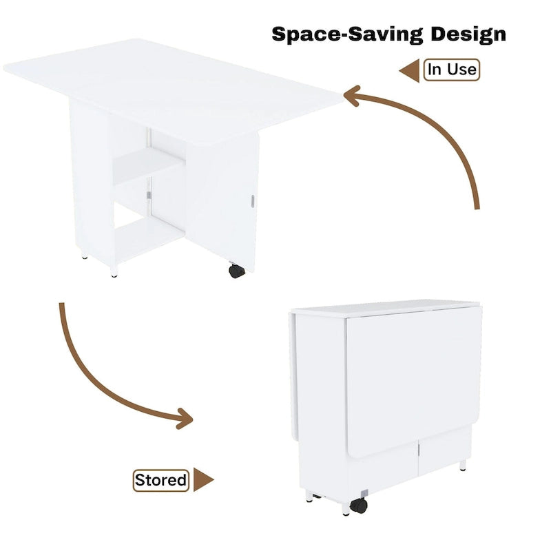 Modern Farmhouse Foldable Dining Table with Storage Cabinet