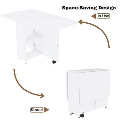 Modern Farmhouse Foldable Dining Table with Storage Cabinet
