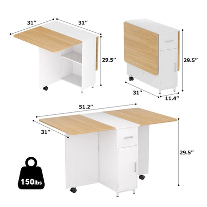Modern Farmhouse Foldable Dining Table with Storage Cabinet