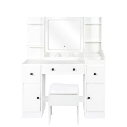 Vanity Desk with Mirror and Lights Makeup Desk with Drawers and Cabinet Vanity Table with Led Light Big Makeup Table