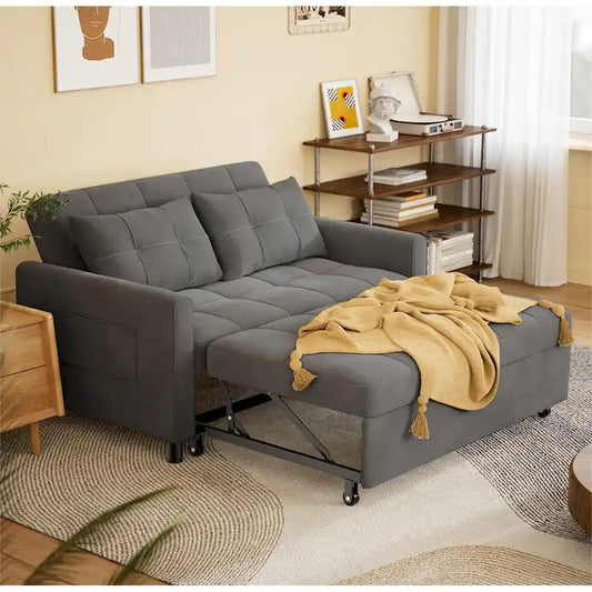 3 in 1 Convertible Sleeper Loveseat Couch, Futon Sofa Bed with Pull-Out Bed & Adjustable Backrest