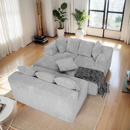 Modern 130 Corduroy Fabric U-shaped Sectional Sofa with Reversible Design for Living Room