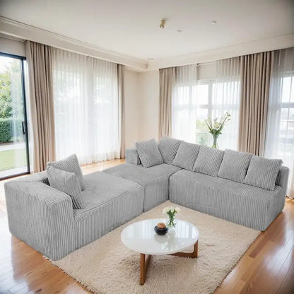 Modern 130 Corduroy Fabric U-shaped Sectional Sofa with Reversible Design for Living Room