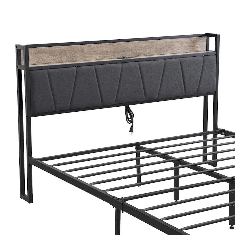Metal Platform Bed with Drawers and Storage Headboard