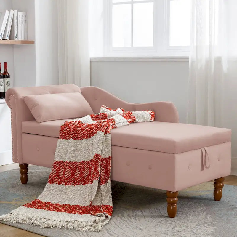 Pink 58.26 Velvet Button Tufted Chaise Lounge Chair