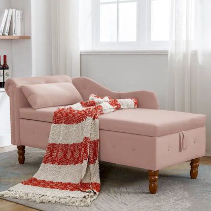 Pink 58.26 Velvet Button Tufted Chaise Lounge Chair