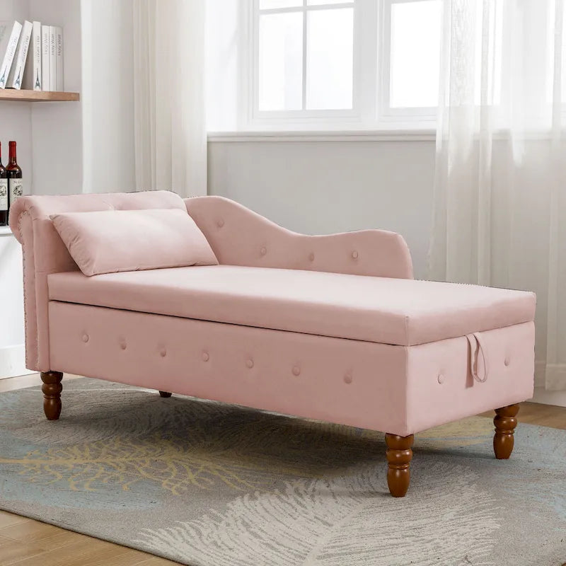 Pink 58.26 Velvet Button Tufted Chaise Lounge Chair