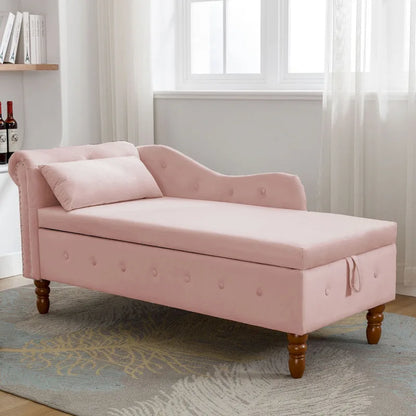 Pink 58.26 Velvet Button Tufted Chaise Lounge Chair