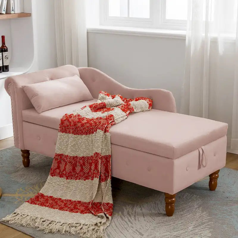 Pink 58.26 Velvet Button Tufted Chaise Lounge Chair