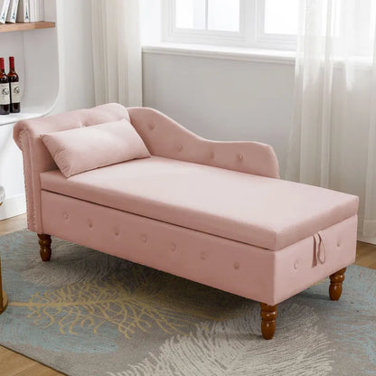 Pink 58.26 Velvet Button Tufted Chaise Lounge Chair