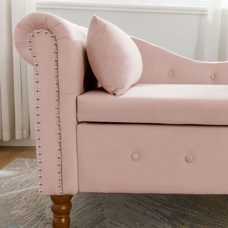 Pink 58.26 Velvet Button Tufted Chaise Lounge Chair