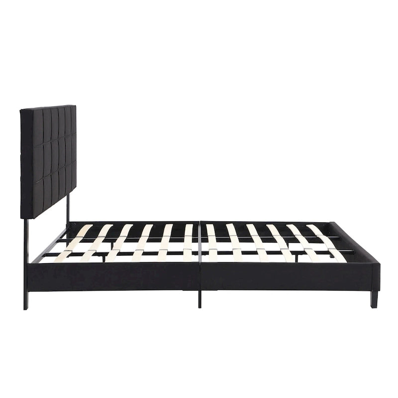 King Size Upholstered Bed with Linen Fabric Headboard
