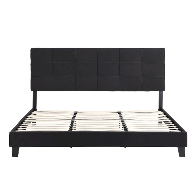 King Size Upholstered Bed with Linen Fabric Headboard