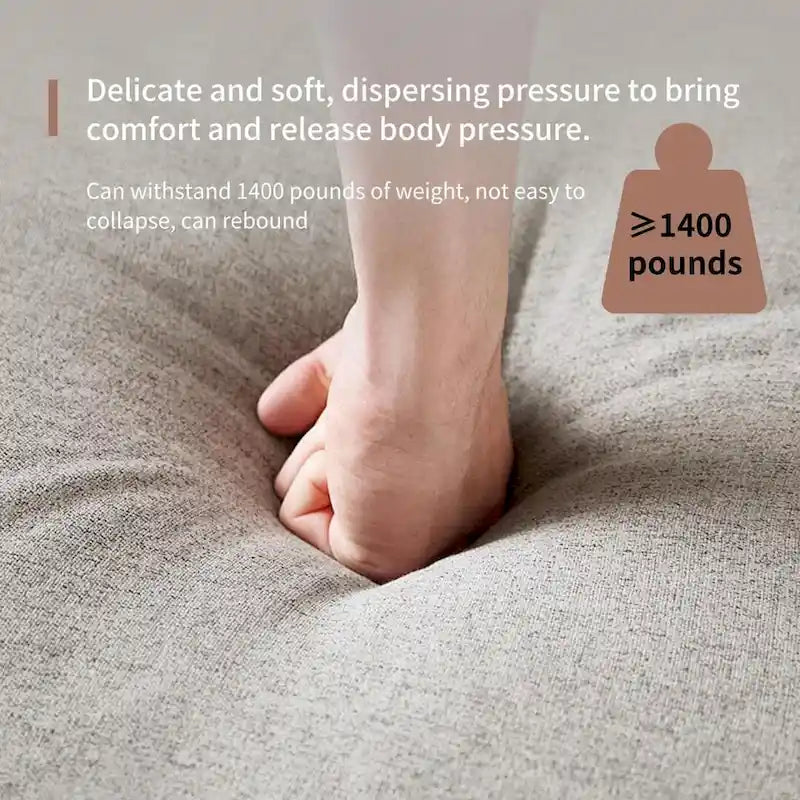 Mid-Century Modern 4 Seater Sofa Walnut Cotton Linen Upholstery, Removable Washable Covers, Deep Cushions with Pillows