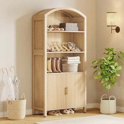 71 Tall Arched 5-Tier Shoe Cabinet with Doors - Natural