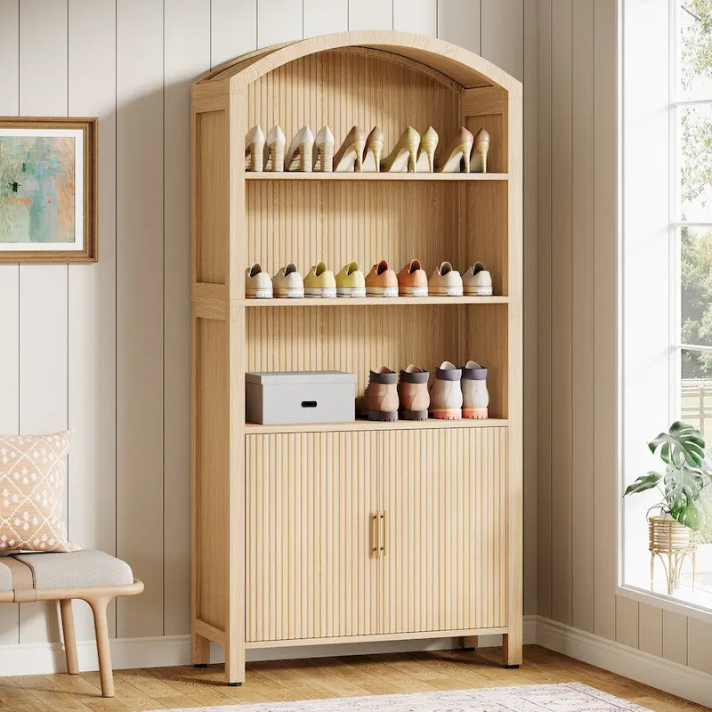 71 Tall Arched 5-Tier Shoe Cabinet with Doors - Natural