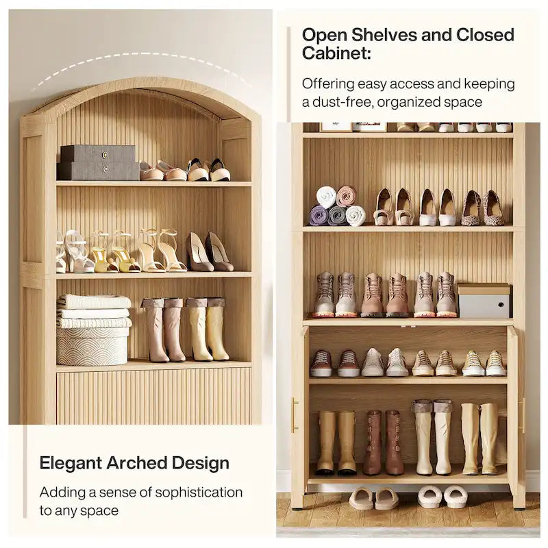71 Tall Arched 5-Tier Shoe Cabinet with Doors - Natural