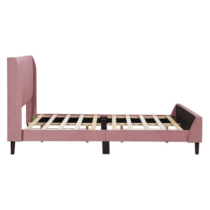 Full Size Pink Velvet Upholstered Wingback Bed