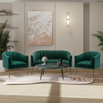 SEYNAR Modern Velvet Upholstered 3 Piece Living Room Set with Golden Legs