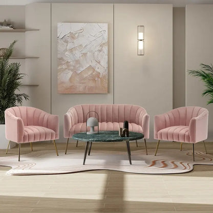 SEYNAR Modern Velvet Upholstered 3 Piece Living Room Set with Golden Legs