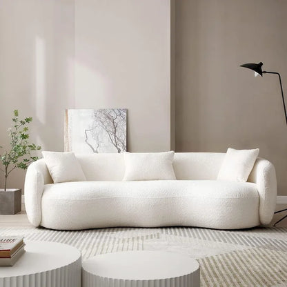 Minimalist Curved Sofa with Pillows - Soft Corduroy or Cozy Polar Fleece Upholstery