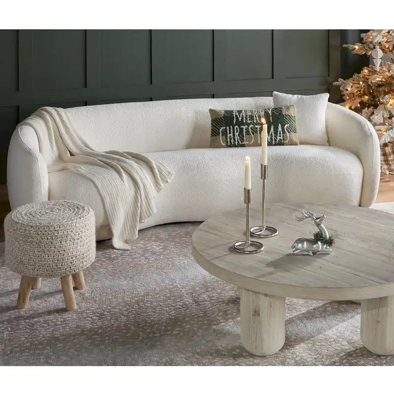 Minimalist Curved Sofa with Pillows - Soft Corduroy or Cozy Polar Fleece Upholstery