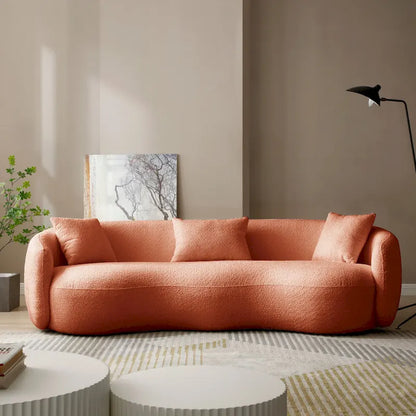 Minimalist Curved Sofa with Pillows - Soft Corduroy or Cozy Polar Fleece Upholstery