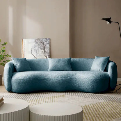 Minimalist Curved Sofa with Pillows - Soft Corduroy or Cozy Polar Fleece Upholstery