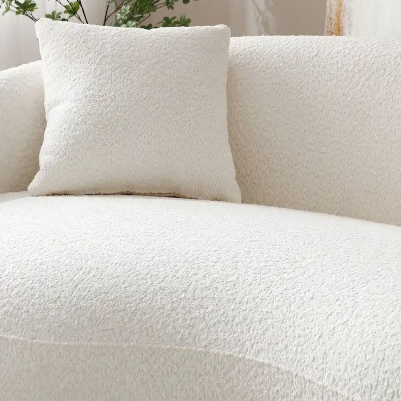 Minimalist Curved Sofa with Pillows - Soft Corduroy or Cozy Polar Fleece Upholstery