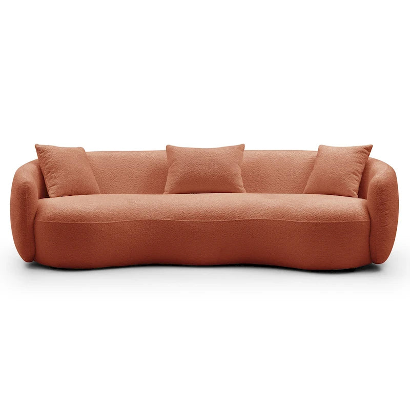 Minimalist Curved Sofa with Pillows - Soft Corduroy or Cozy Polar Fleece Upholstery