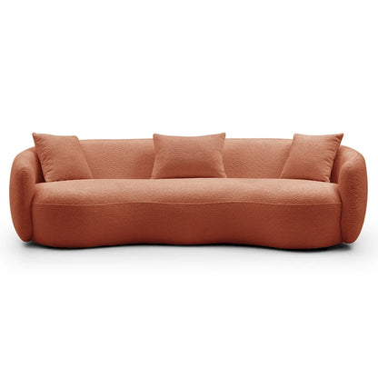 Minimalist Curved Sofa with Pillows - Soft Corduroy or Cozy Polar Fleece Upholstery
