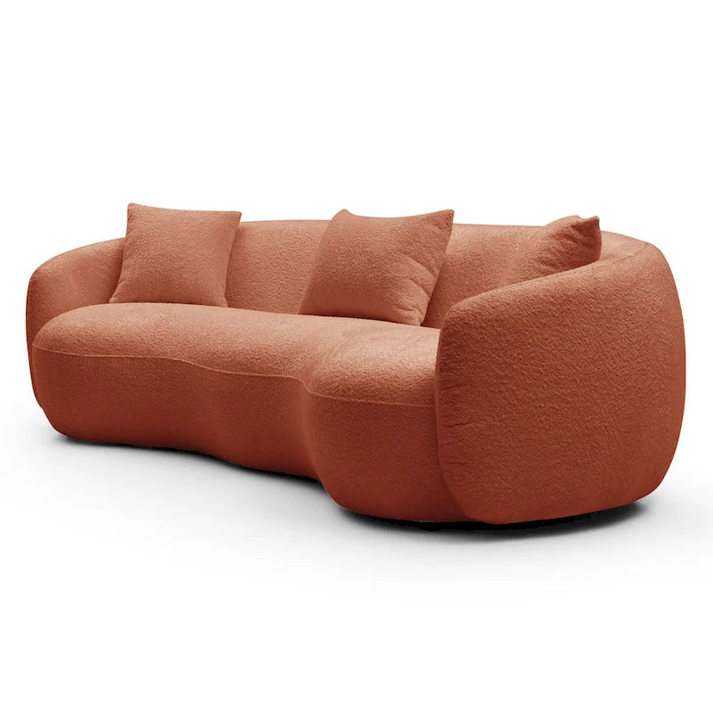 Minimalist Curved Sofa with Pillows - Soft Corduroy or Cozy Polar Fleece Upholstery