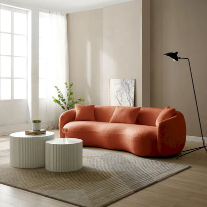 Minimalist Curved Sofa with Pillows - Soft Corduroy or Cozy Polar Fleece Upholstery